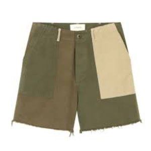 NWT $156 Sz 24 The Great. Vintage Army Green Pocket Patchwork Shorts